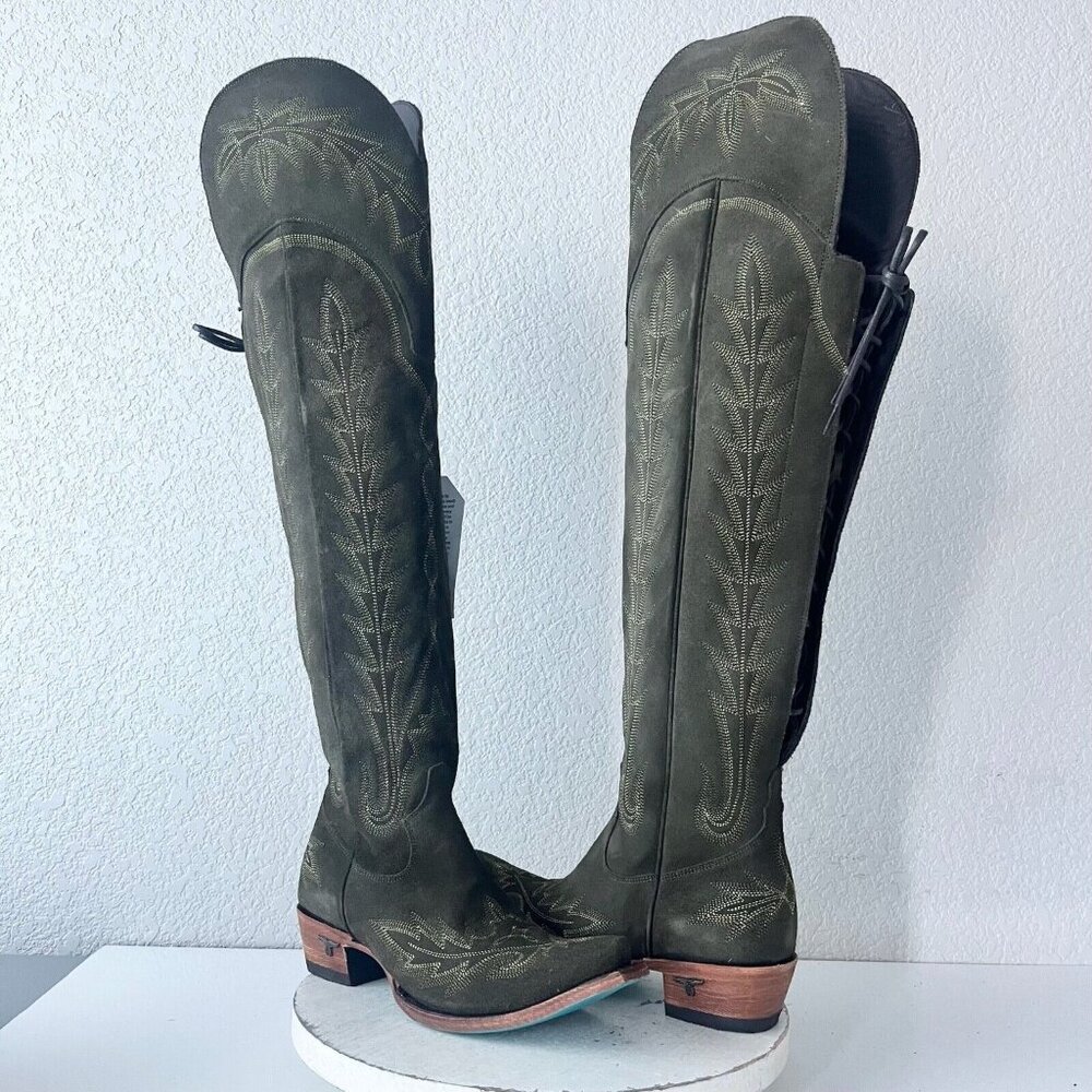 Over-the-Knee Suede Riding Boots in Olive Green